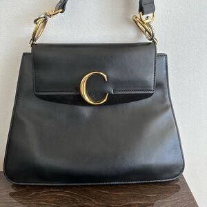 Authentic Chloé C medium leather shoulder bag - black